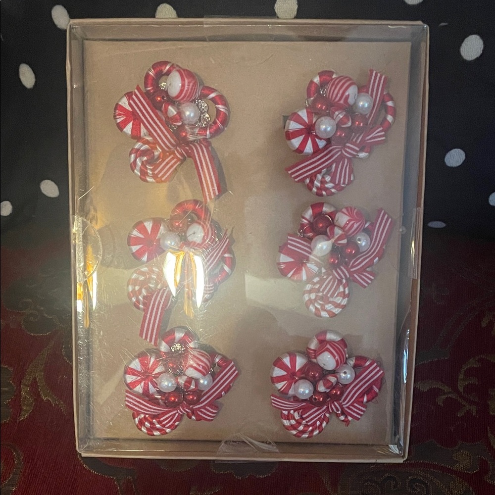 6 Red and White Peppermint Napkin Rings